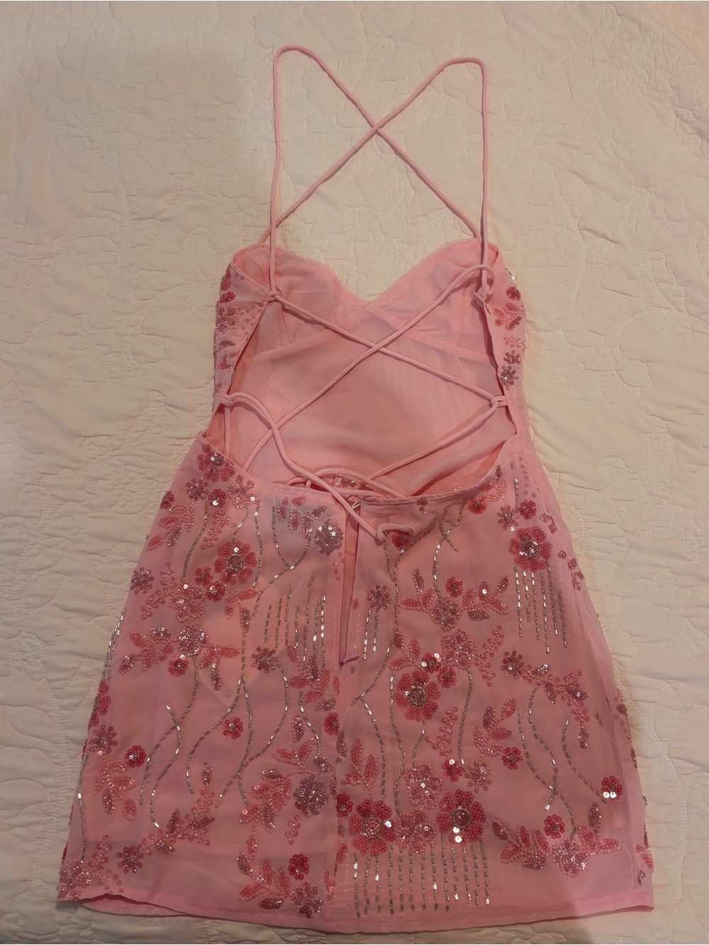 Peppermayo Pink Sequin Floral Strappy Slip Dress